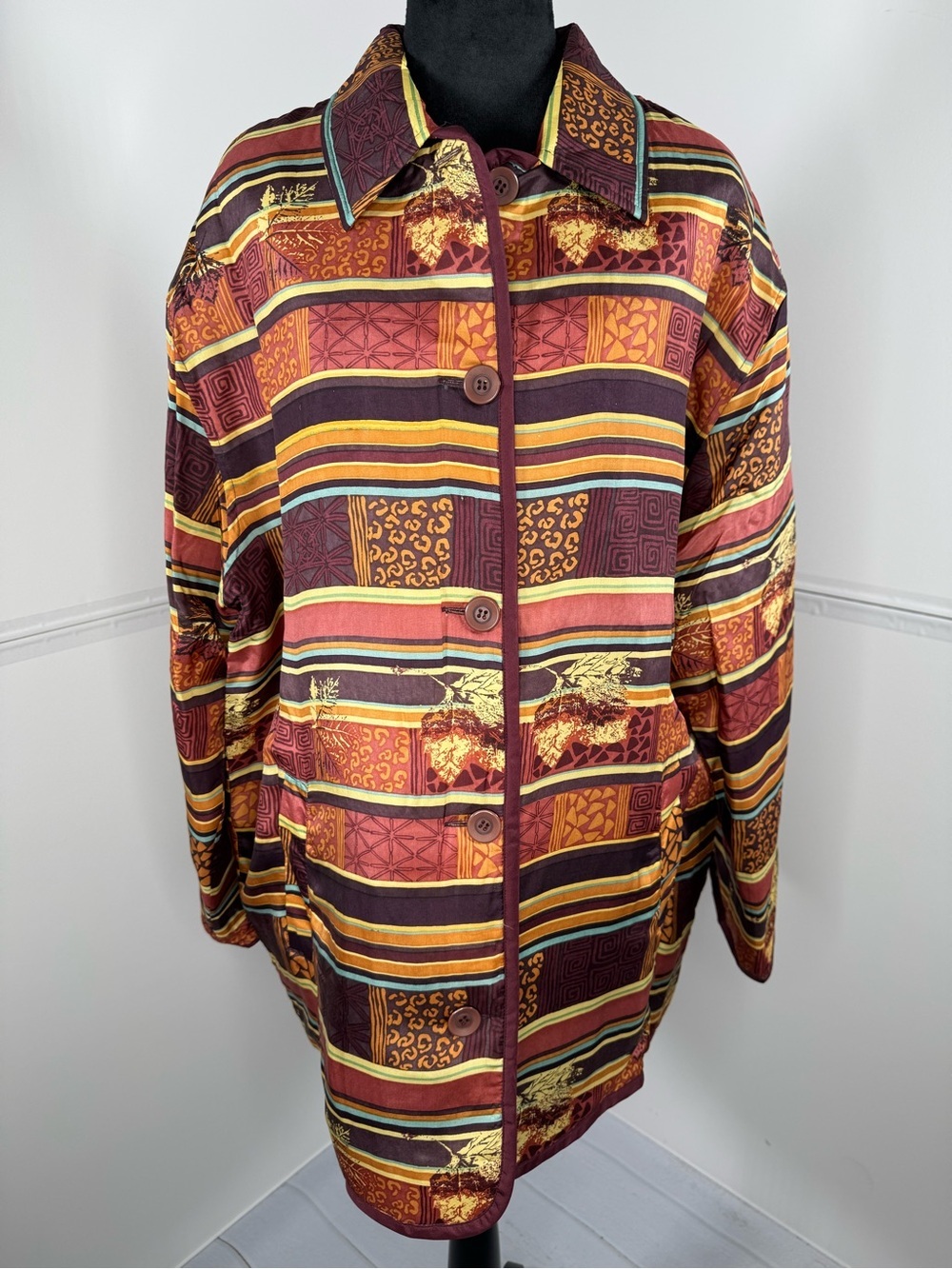 Fuda International Vintage 100% Silk Patchwork Print Jacket Size Large